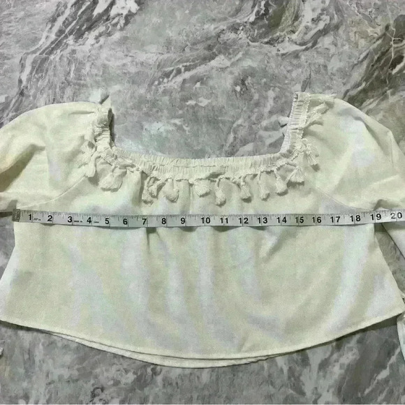 Women’s Linen Cropped Long Sleeve OFF SHOULDER Macrame size LARGE WHITE Beach - Picture 5 of 9